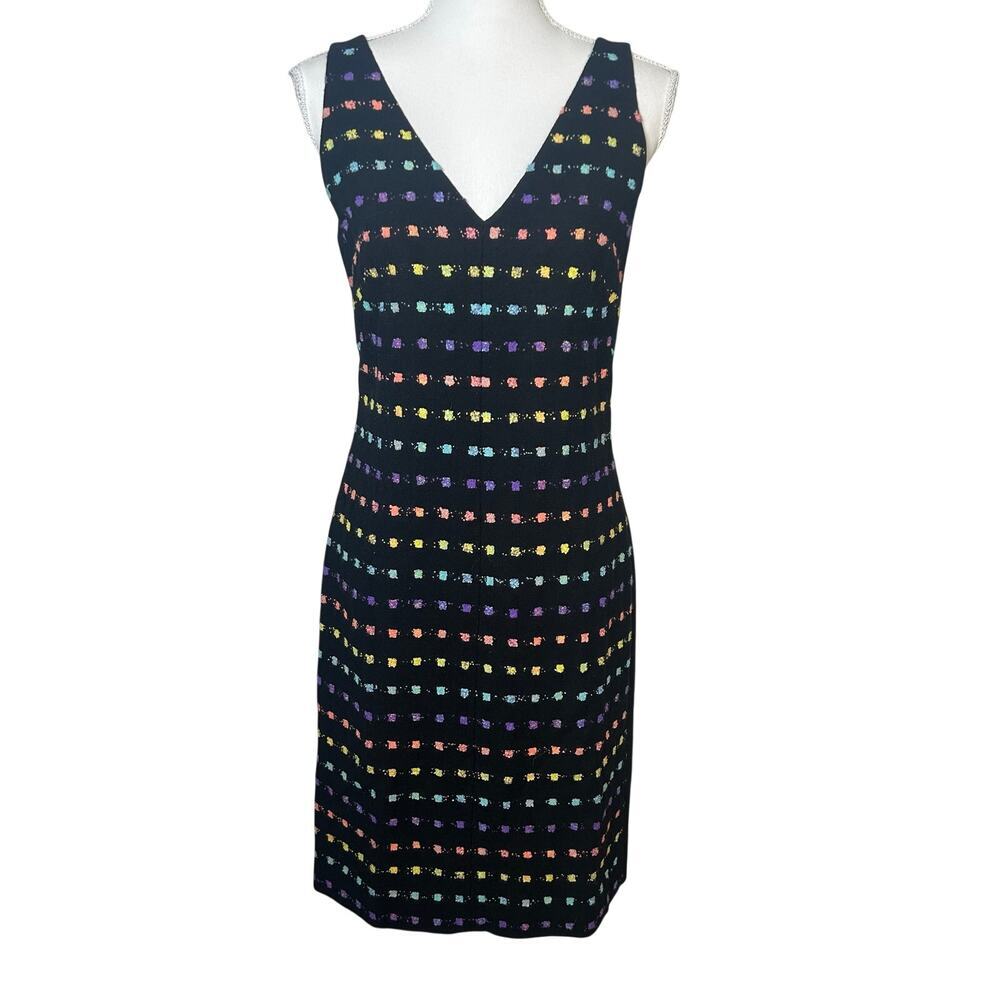 Diane‎ von Furstenberg black Minetta wool blend embroidered dots sheath dress 8